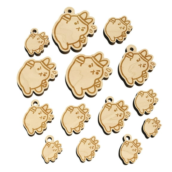 Cute Kawaii Bunny Rabbit Workout Exercise Wood Mini Charms Shapes DIY Craft Jewelry - With Hole - Various Sizes (16pcs)
