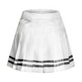 thumbnail image 3 of JGGSPWM Womens Pleated Mini Skirt Striped Trim Elastic Waist Fashion High Waist Slim A-Line Skirts White XL, 3 of 4