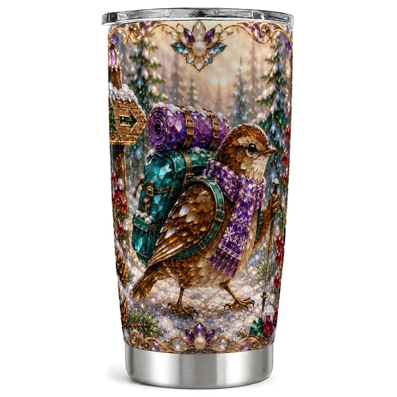 Jeweled Bird Tumbler 20oz, Winter Tumbler, Stainless Steel Travel Cup