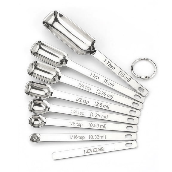 8PCS Stainless Steel Measuring Spoons Set Square Long Handle Measuring Spoon Set with Leveler Narrow Design for Spices Baking Cooking