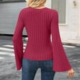 thumbnail image 4 of Women Rib-Knit Tops Slim Fitted Long Bell Sleeve Crew Neck Base Sweaters Solid Color Casual Fashion Fall Clothes (XL, Hot Pink), 4 of 5