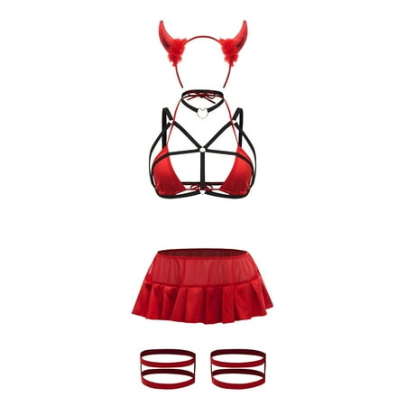 

Qcmgmg Bra and Panty Set for Women Lace Babydoll Sexy Christmas Lingerie Set M