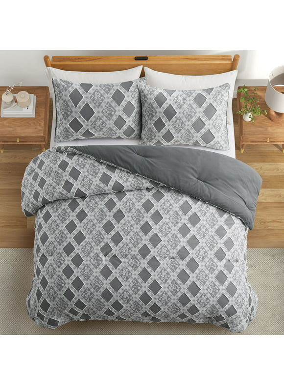 Peace Nest All Season Warmth Clipped Microfiber Comforter Set, Gray, King