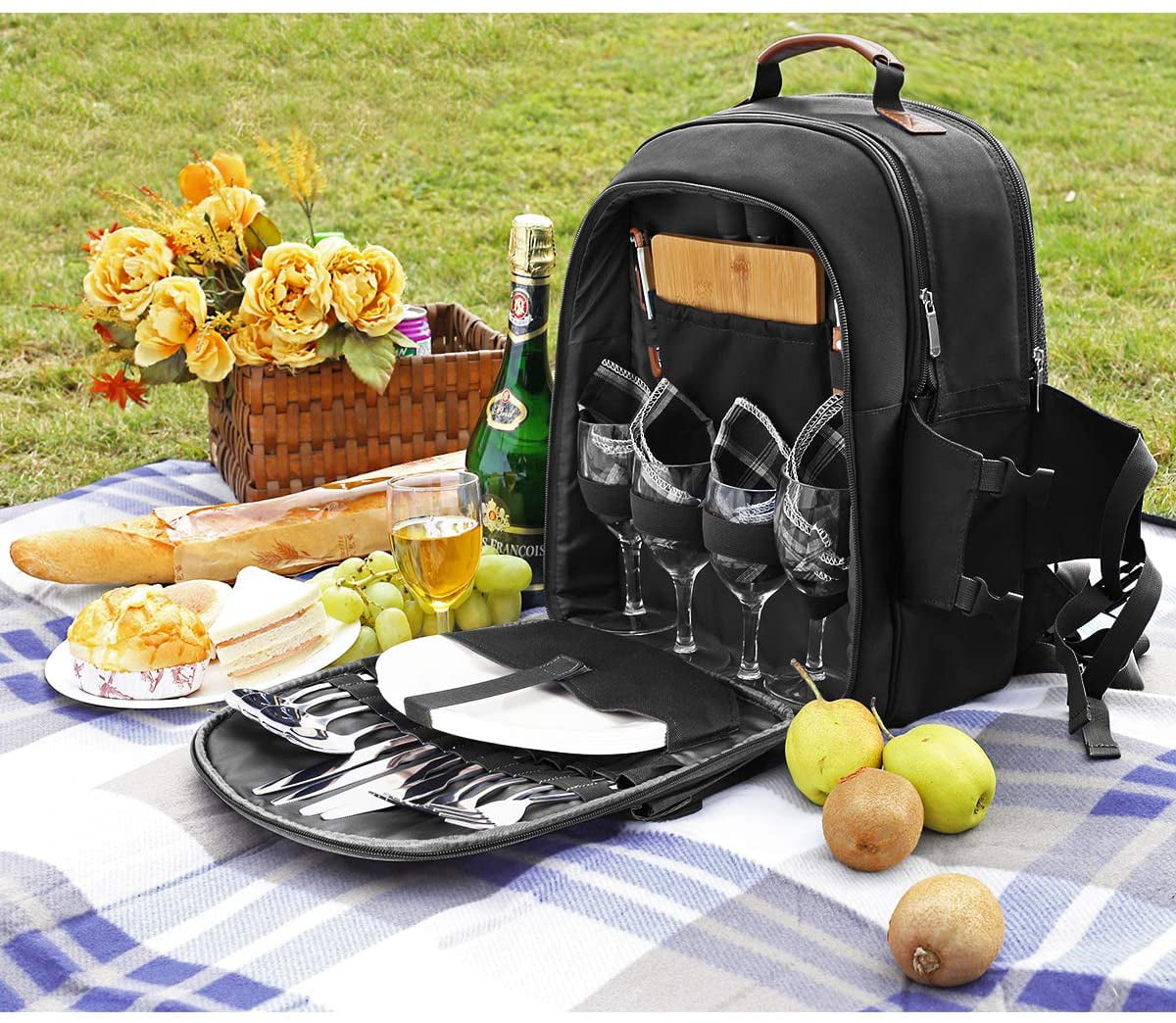 Sunflora Picnic Backpack for 4 Person Set Pack with Insulated 