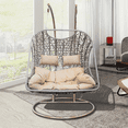 thumbnail image 3 of Double Seats Outdoor Wicker Swing with Beige Cushion & Frame Wicker Seating, 3 of 7