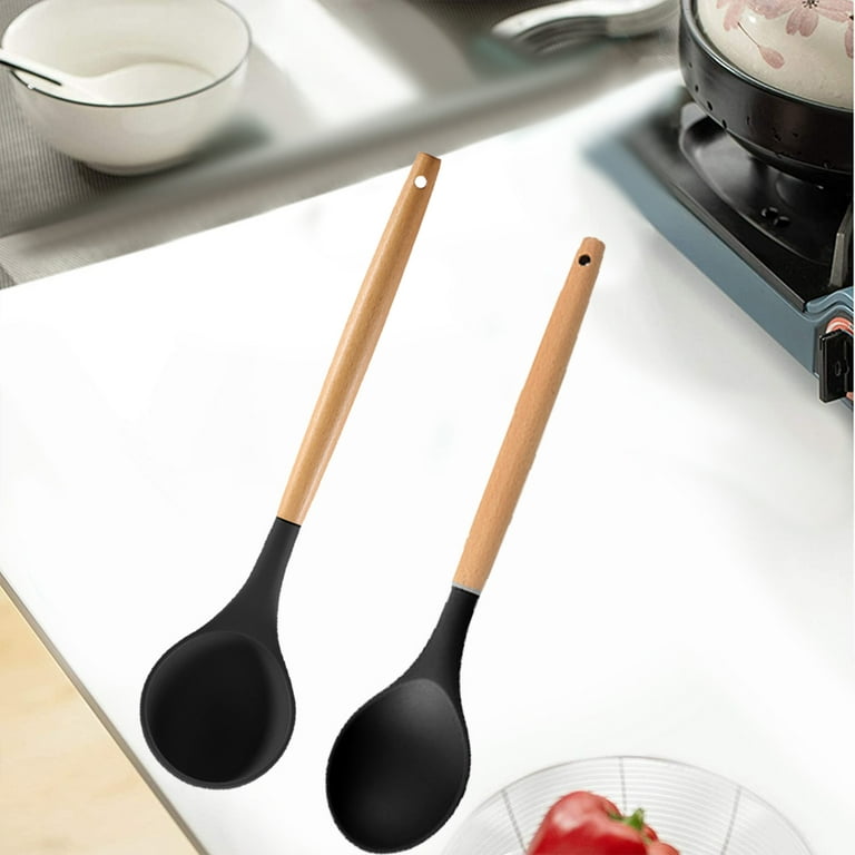 Season and Stir™ Stunning set of 7 wooden kitchen utensils with holder