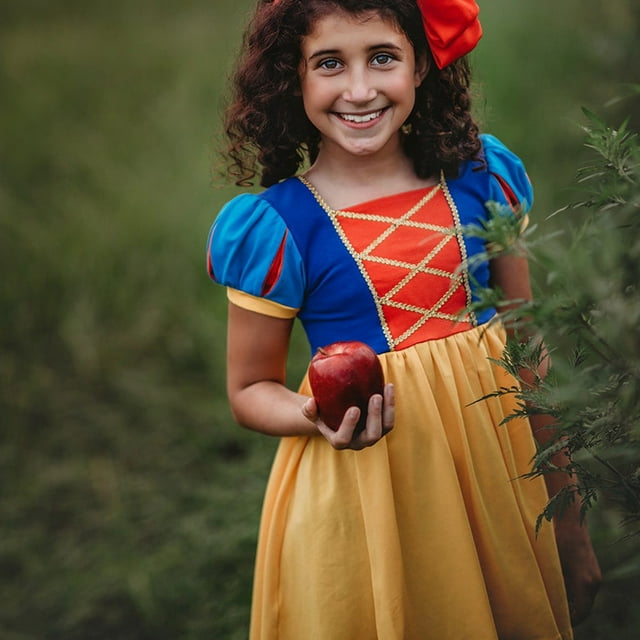 Robe d'Été de Princesse pour Fille à Manches Courtes en Coton Elsa Belle Déguisement d'Halloween pour 3-10 Ans
