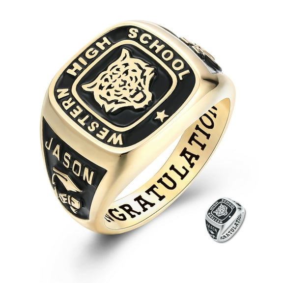 Mementos PJM Personalized Men's Class Rings 10kt Yellow Gold for High School & College-Signet