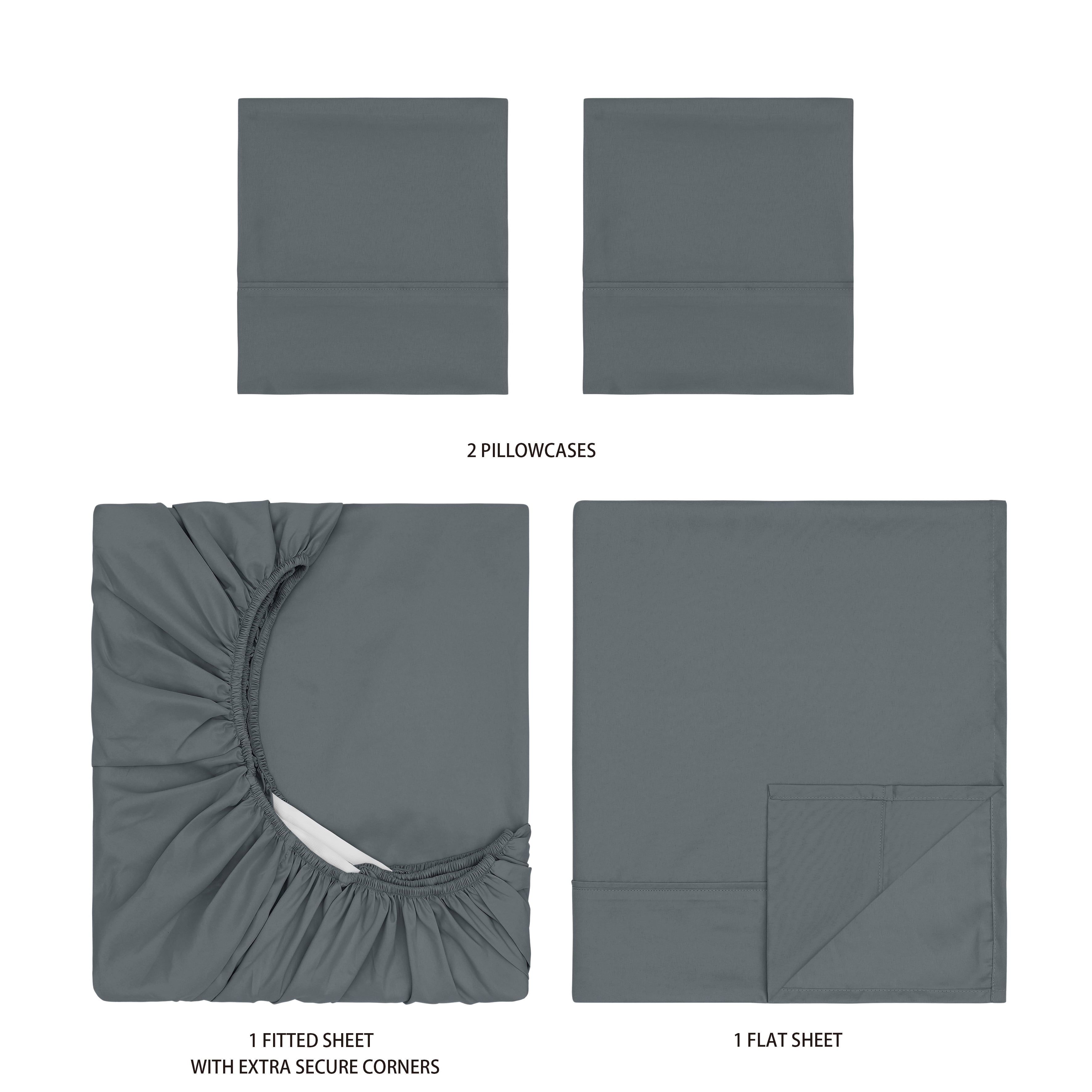 Mainstays Super Soft Brushed Microfiber Bed Sheet Set, Soothing Gray, Queen, 4 Piece