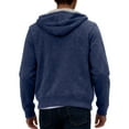 thumbnail image 4 of Domzest Men's Hoodie Solid Color Zip Up Drawstring Sweatshirts Loose Fit Thermal Sherpa Lined Hooded Jacket Autumn Fashion Coat with Pockets Blue M, 4 of 9