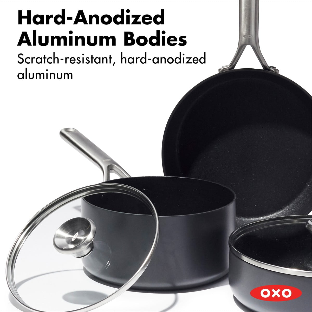 OXO Hard Anodized PFAS-Free, 10 Piece Cookware Pots and Pans Set,  Induction, Diamond reinforced Coating, Oven Safe, Black & Hard Anodized  PFAS-Free