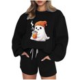 thumbnail image 1 of Puntoco Conjunto De Sudadera Y Pantalón Con Cuello Redondo Y Manga Larga Informal Con Estampado De Halloween Para Mujer, Negro S, 1 of 3