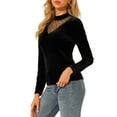 thumbnail image 4 of INSPIRE CHIC Women's Mesh Panel Swiss Dots V-Cut Neck Patchwork Long Sleeve Top M Black, 4 of 7