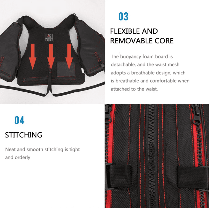 Adult Outdoor Life Jacket Vest for Fishing Kayaking Boating Sailing Water Sports Multiple Storage Pockets Buoyant Material Black/White