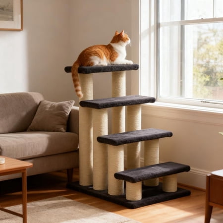 TopComfy Cat Tree Tower 4 Tier Step Tower Pet Activity Center with Sisal Scratching Posts Indoor Home Play Zones for Cats