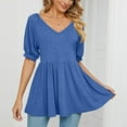thumbnail image 4 of Sakmal Blue Plus Size Tops for Women Short Sleeve V-Neck Solid Tunic Shirts for Women, 4 of 5