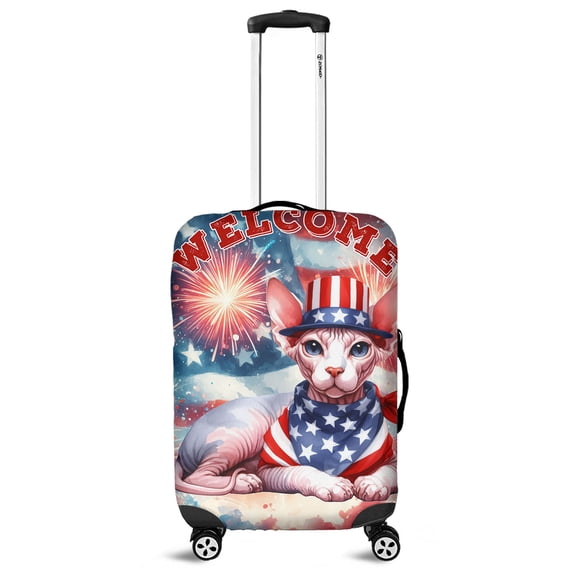 Sphynx Patriotic Welcome for 4Th of July Independence Day Travel Luggage Cover Cat Lover Kitten Owner Gifts Idea Suitcase Dust Protective Decor - 00010
