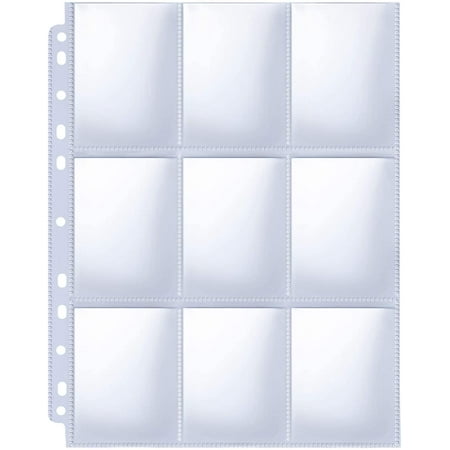 Trading Card Sleeves, Pockets Premium Double Side Baseball Card Sleeves Pages for 3 Ring Binder, 9 Pocket Card Sheets Protectors for Standard Pokemon Cards, Sports, Yugioh, Business Cards