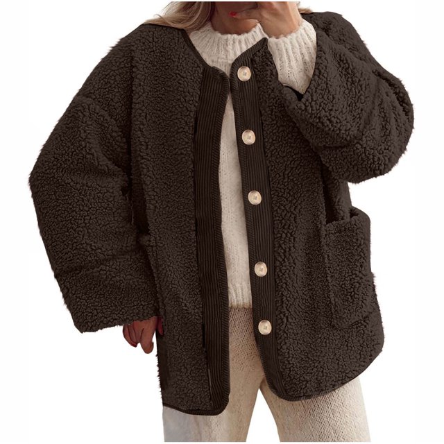 KIHOUT Veste Chaude Automne Hiver pour Femmes Décontractée Couleur Unie Manches Longues Sherpa avec Poches
