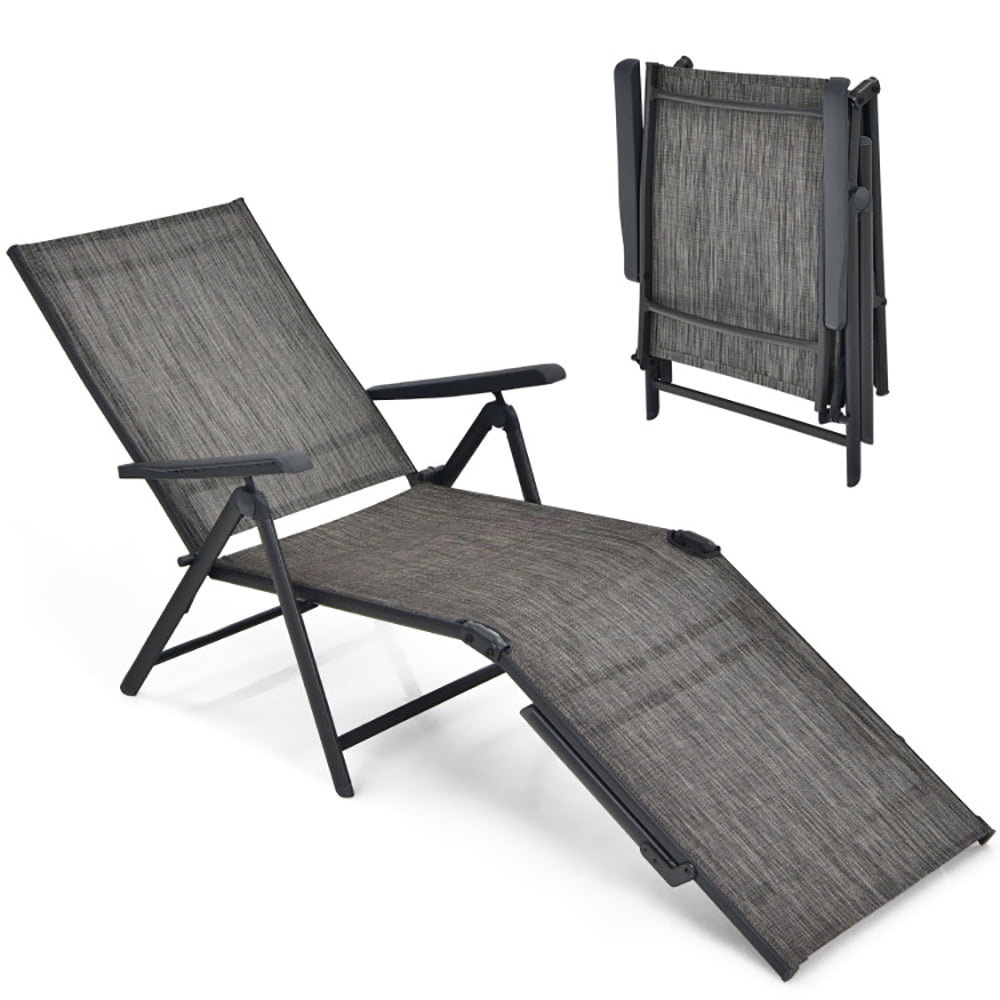 Aimee Lii 2 Pieces Foldable Chaise Lounge Chair with 2-Position Footrest, Patio Loungers, Gray