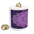 thumbnail image 2 of Purple Mandala Piggy Bank, Hand-Drawn Doodle Lace Mandala with Floral Motifs, Ceramic Coin Bank Money Box for Cash Saving, 3.6" X 3.2", Dark Purple Pale Mauve, by Ambesonne, 2 of 4