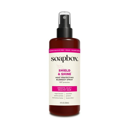 Soapbox Shield and Shine Heat Protecting Blowout Spray with Vegan Keratin and Murumuru Butter, 8 fl oz