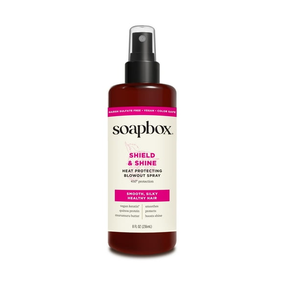Soapbox Shield and Shine Heat Protecting Blowout Spray with Vegan Keratin and Murumuru Butter, 8 fl oz