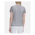 thumbnail image 2 of CALVIN KLEIN Womens Gray Striped Short Sleeve Jewel Neck Top L, 2 of 4