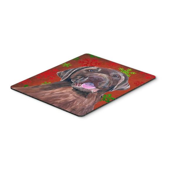 "Labrador Red and Green Snowflakes Holiday Christmas Mouse Pad Hot Pad or Trivet"