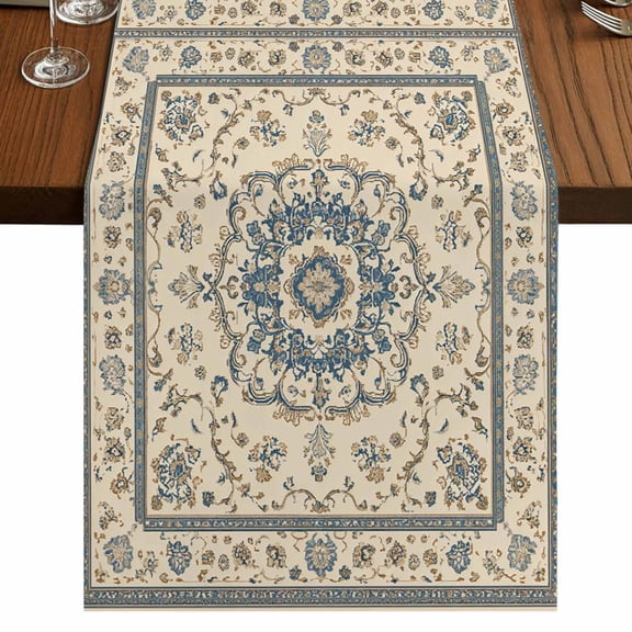 Boho Blue 72 Inch Table Runner, Southwestern Ethnic Geometric Rustic Farmhouse Dresser Scarf Cotton & Linen Tablerunner for Dining/Kitchen Island/Holiday Party Décor 13" x 72"