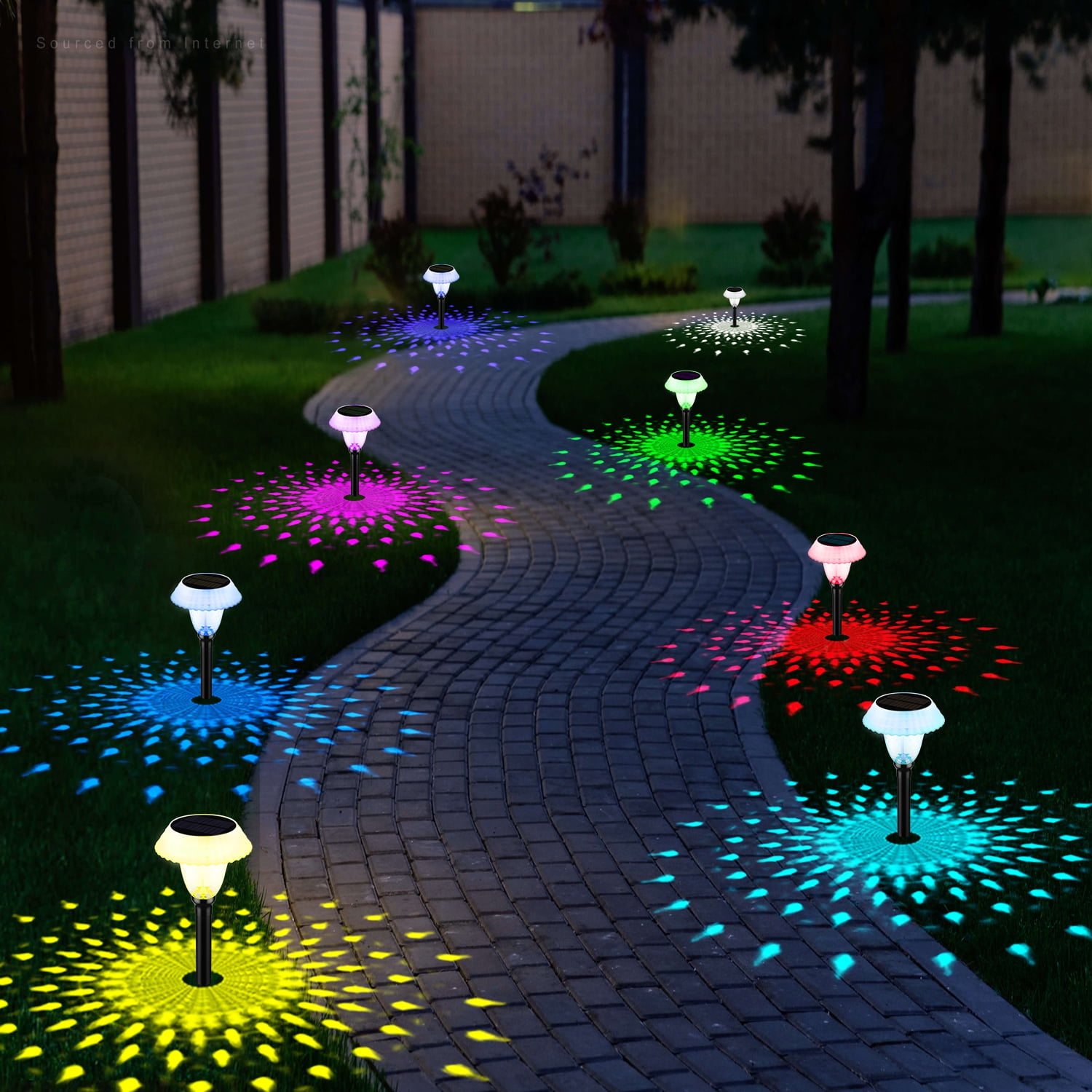 24 Pack Solar Pathway Colorful Lights, Dusk to Dawn Auto 7 Colors Changing LED Garden Lights