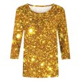 thumbnail image 5 of Nfurl Gold Sparkly Sequin Tops for Women Trendy Party Wear Loose Fit 3/4 Sleeve Crewneck Glitter T Shirts Ladies Cocktail Evening Club Clothes Gold XL, 5 of 6