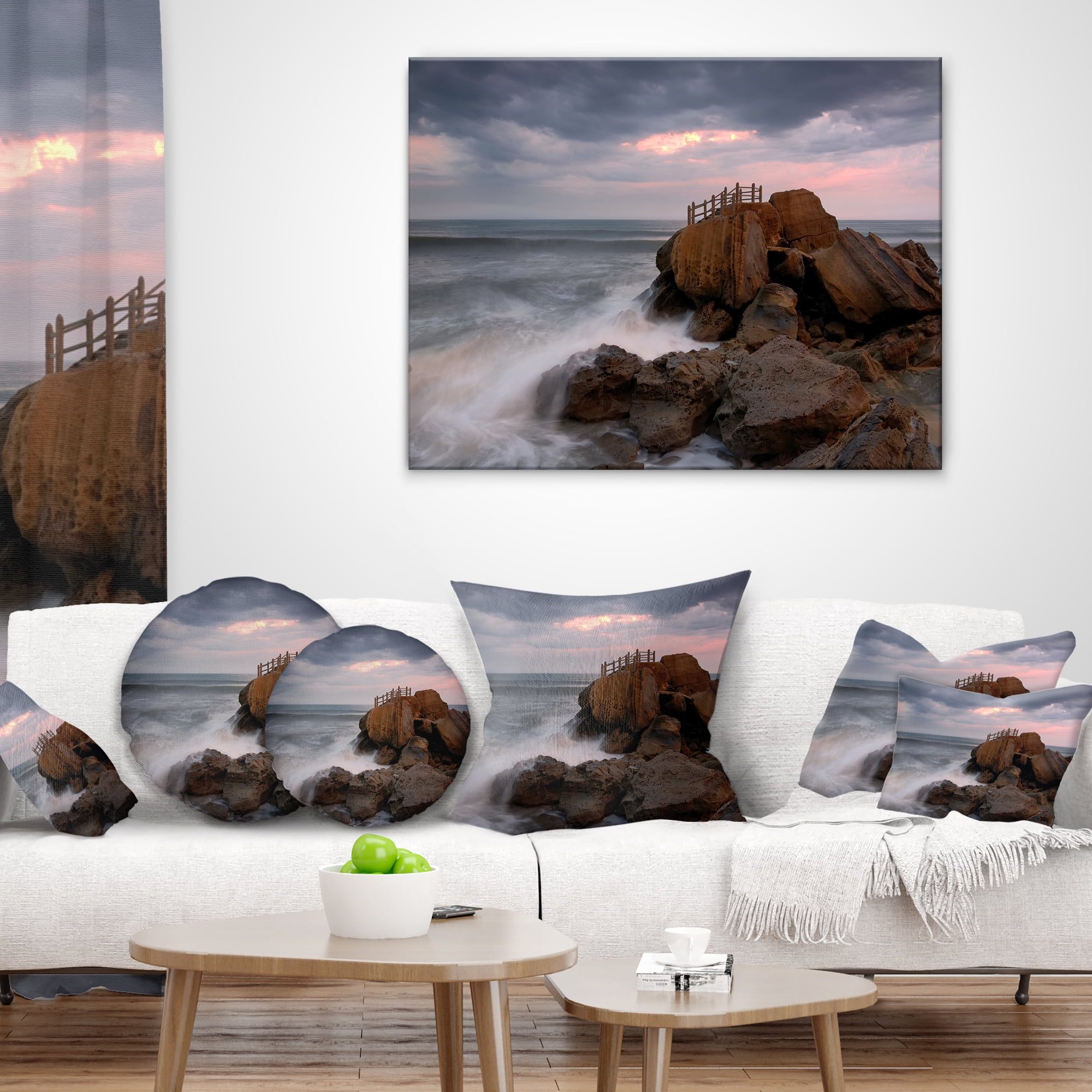 Designart The Fantasy Island with Large Rocks - Seashore Throw Pillow - 16x16