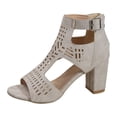 thumbnail image 7 of Gladiator Sandals for Women Open Toe High Block Heeled Summer Booties Breathable Cutout Ankle Strap Back Zipper Ankle Boots Light Gray Size 8.5, 7 of 7