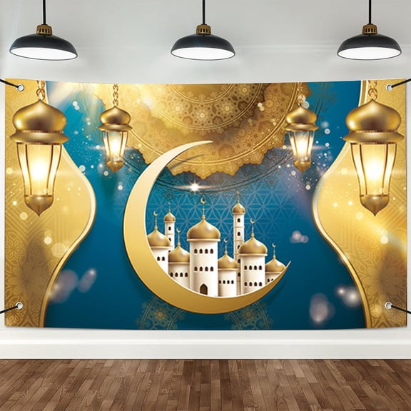 Eid Mubarak Backdrop Banner 180x110cm Large Fabric Eid Mubarak Decorations