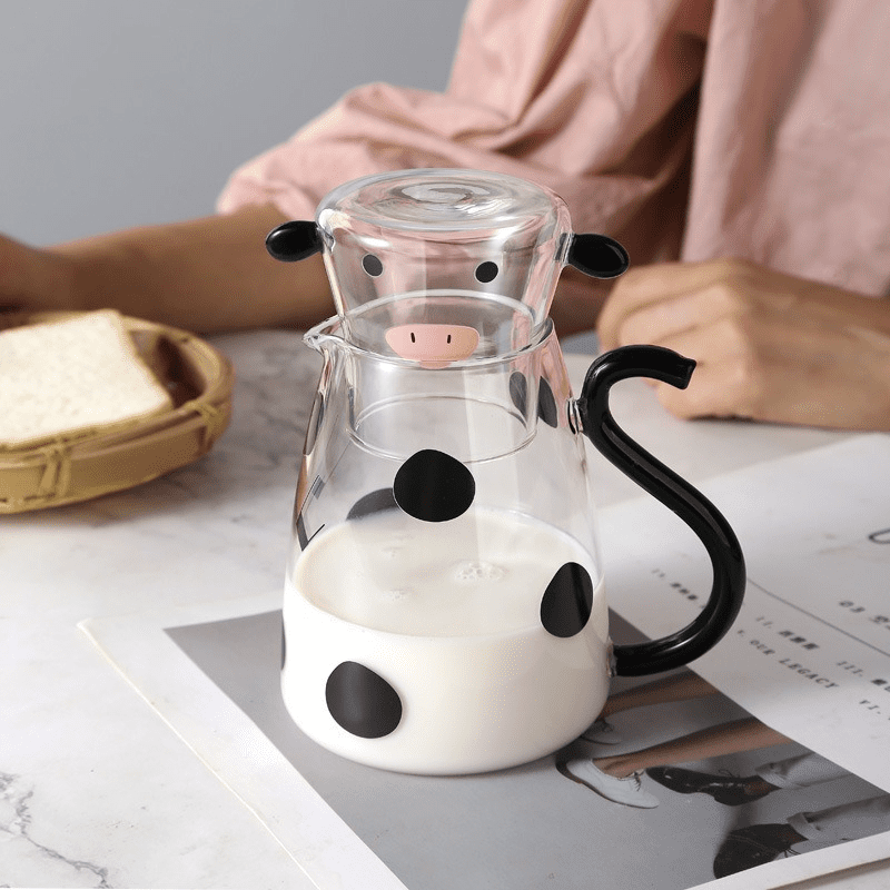 Coffee Pot Cup Set 550ml Glass Jug Creative Cute Cow Cold Water Bottle Modern Fashion Flower Teapot with Handle Milk Cup Jug Set