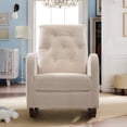 thumbnail image 3 of Rocking Chair, Modern Button Tufted Upholstered Nursery Chair with Fabric Padded Seat, Comfy High Back Armchair Sofa Chair with Side Pocket for Office, Living Room, Beige, 3 of 7