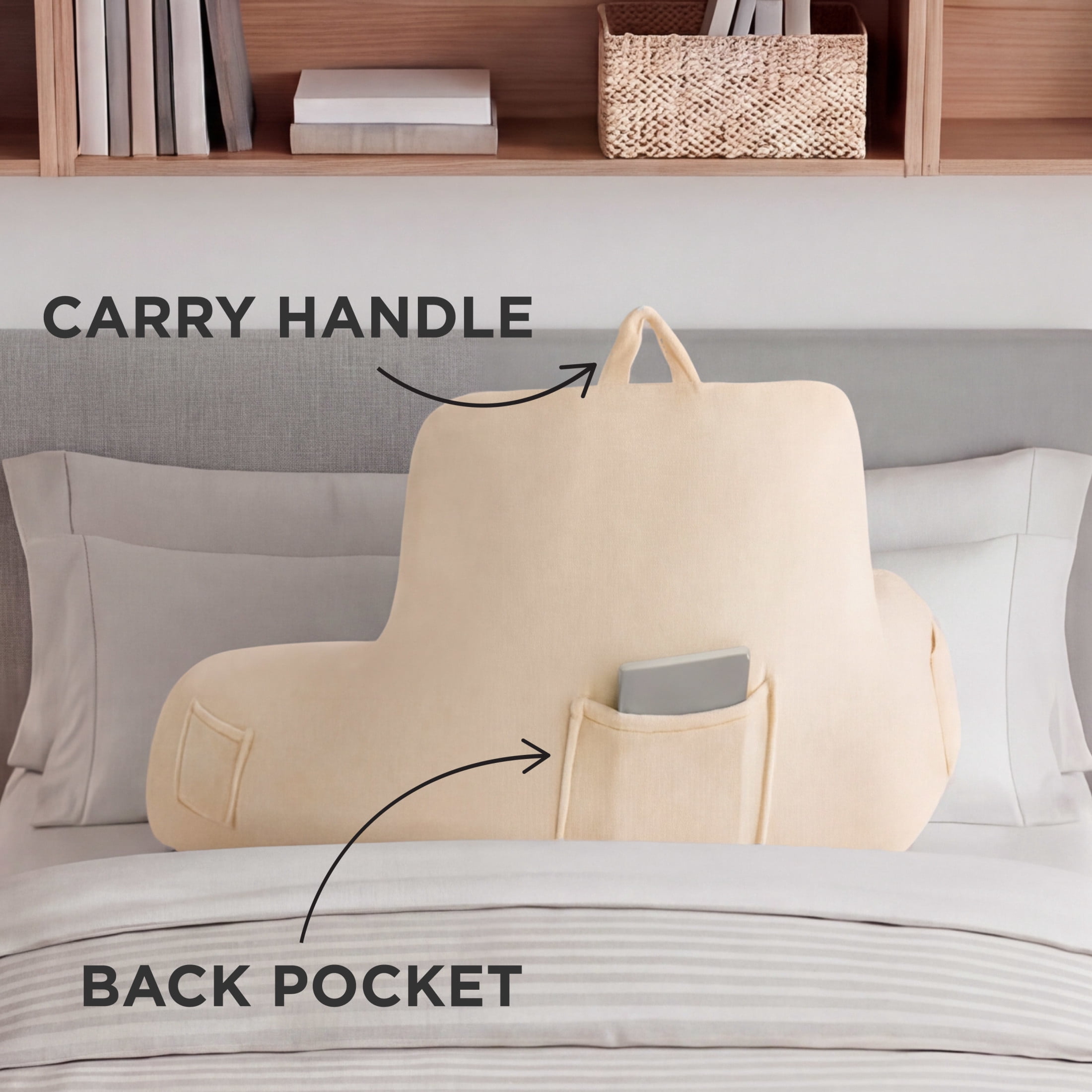 The Sheet Lab Plush Backrest Pillow, Beige, 30" x 17" x 17"