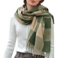 thumbnail image 2 of Clearance! Baberdicy Women's Autumn and Winter Colorful Plaid Shawl Thickening Warm Fringe Scarf Scarf Green, 2 of 9
