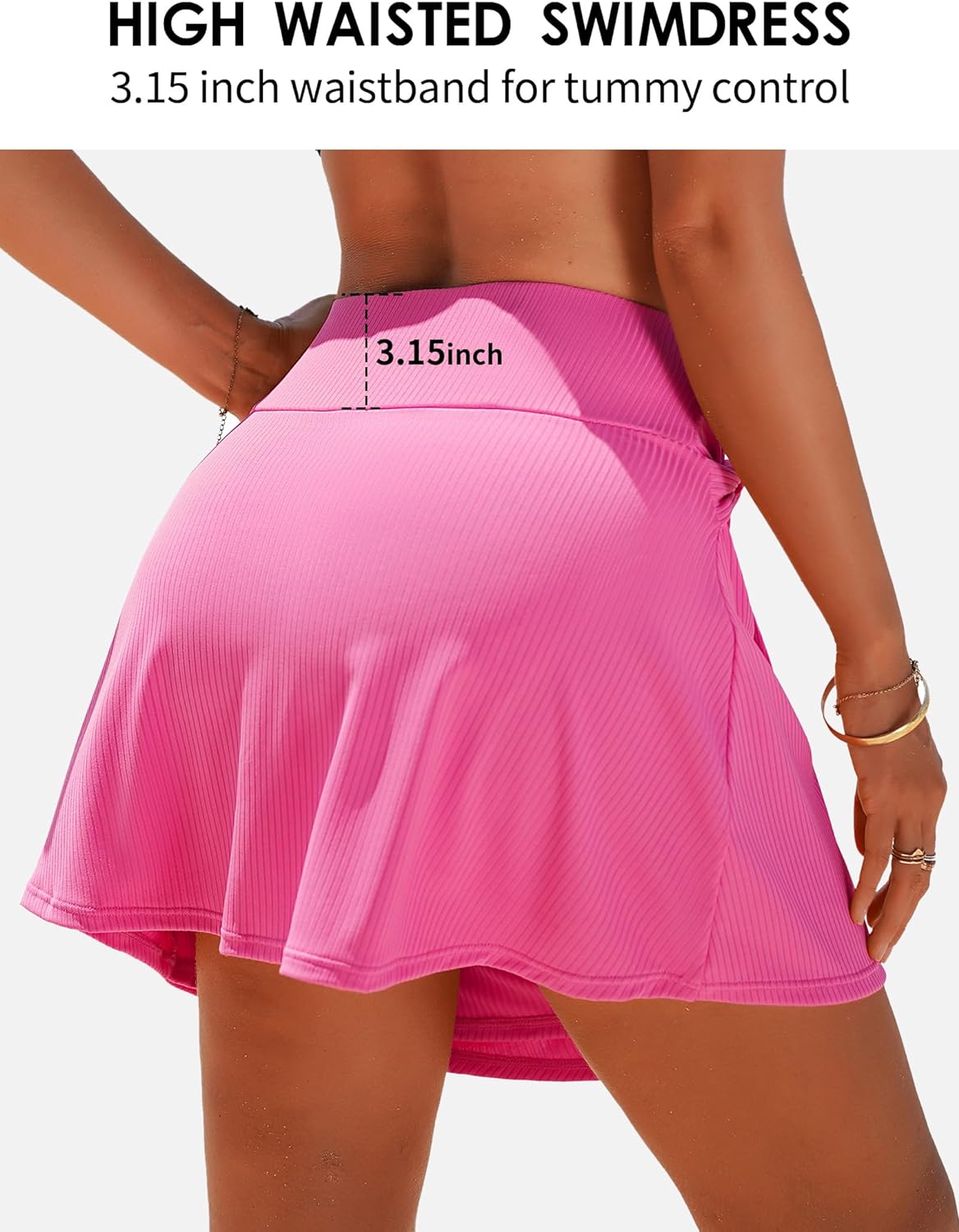 Alove Womens High Waisted Swim Skirt Twisted Waist Pleated Skorts Tummy Control Tankini