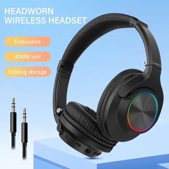 Wireless Headphones Bluetooth Earphones Headset Led Rechargeable With Mic