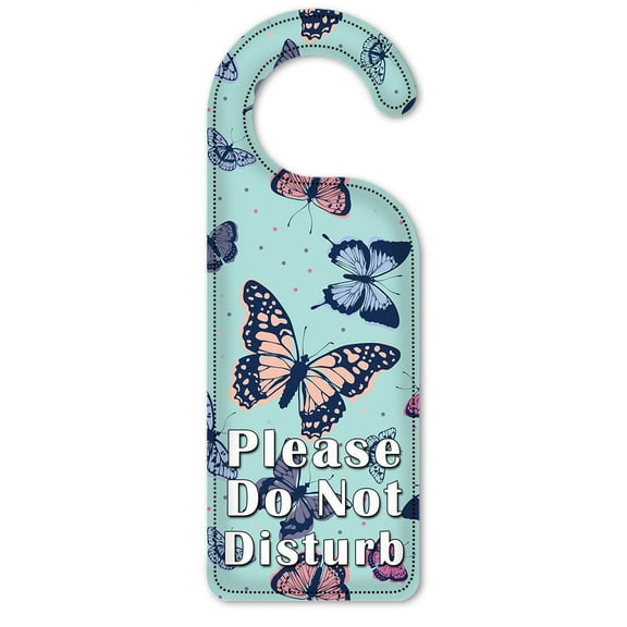 Do Not Disturb Door Knob Hanger Sign - Pink, Blue & Green Butterflies