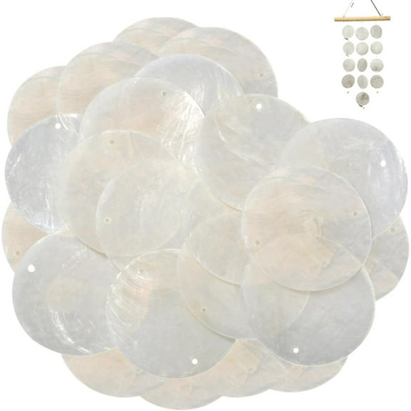 Triani 60Pcs Round Capiz Sea Shells 2 Inch Natural Sea Shells with 2 Holes for DIY Crafts & Handmade Blank Shell Pendants for Wedding Home Decor Birthday Party