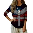 thumbnail image 5 of Womens Crewneck Patriotic Tshirts July 4th Festival 3/4 Sleeve Shirt Tops Casual Independence Day Pullover Tees Dark Gray, 2XL, 5 of 7