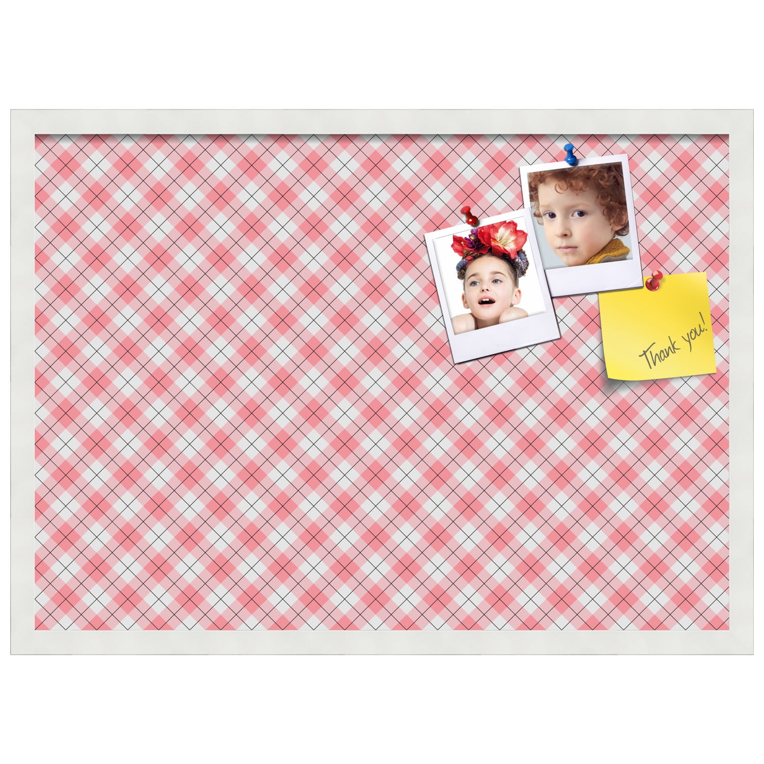 PinPix ArtToFrames 26x18 Custom Cork Bulletin Board Argyle Light Pink   Poster Board Has a Fabric Style Canvas Finish, Framed in Satin White Frame (PinPix-649)
