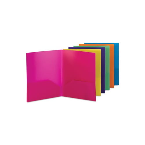 Poly Two-Pocket Folders 100-Sheet Capacity, 11 x 8.5, Assorted, 6/Pack