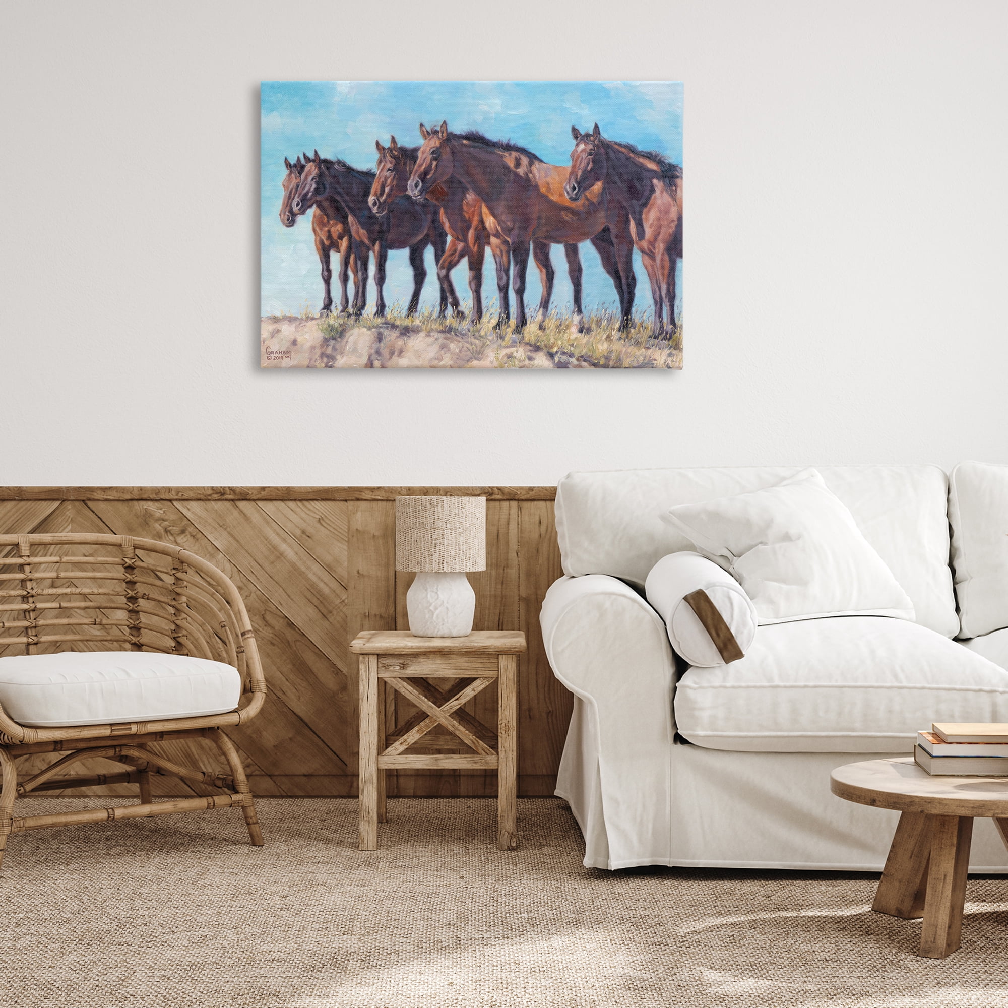 Stupell Industries Horse Herd Overlooking Desert Animals & Insects Painting Gallery Wrapped Canvas Art Print Wall Art, 36 x 24