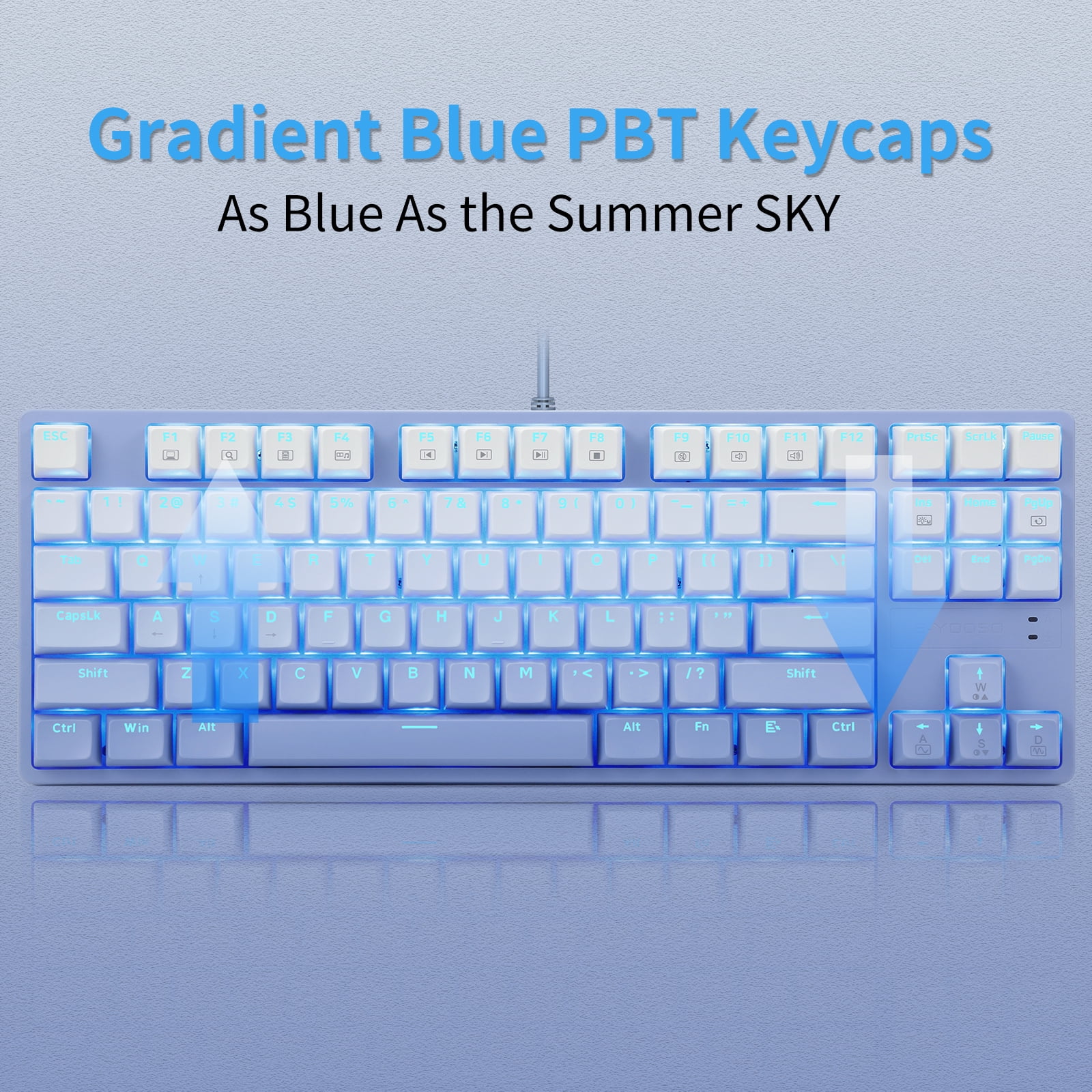 E-YOOSO Mechanical Gaming Keyboard with Gradient Blue Keycaps Red Switches LED Backlit Wired 87 Key Tenkeyness for Windows PC