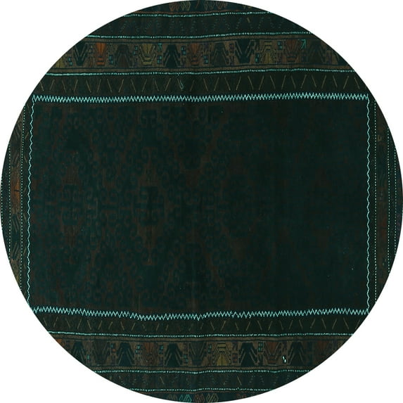 Ahgly Company Machine Washable Indoor Round Persian Turquoise Blue Traditional Area Rugs, 8' Round