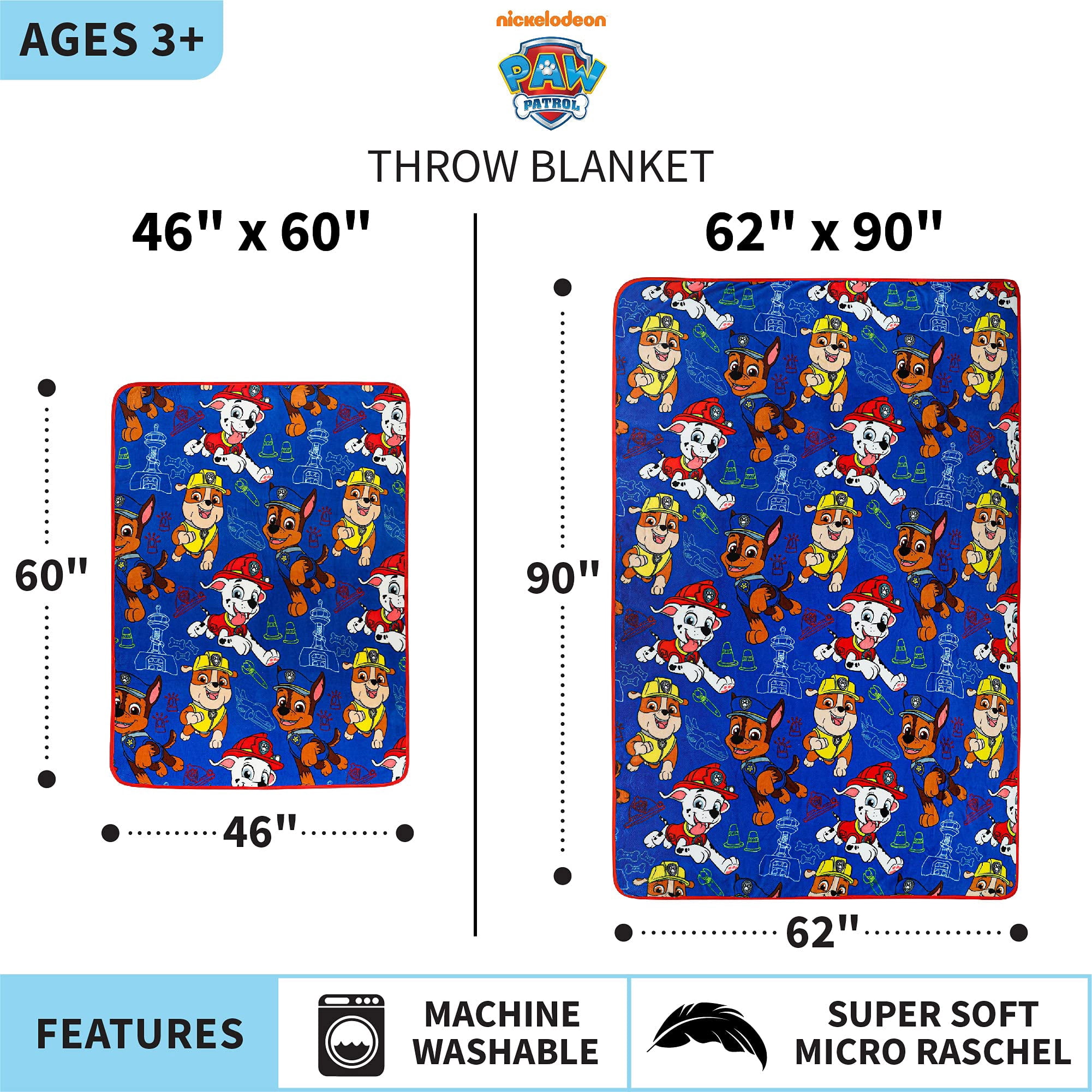 Franco Kids Bedding Paw Patrol Plush Throw Blanket, 62 in x 90 in